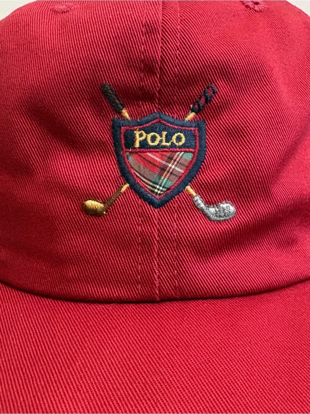 Vintage 90s Polo Ralph Lauren Golf Crest Hat Red Strapback USA Green Underbrim